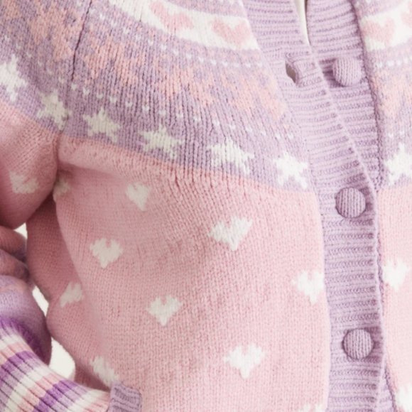LoveShackFancy Amalo Pink & Purple Heart Boyfriend Cardigan Sweater - Picture 5 of 10